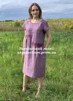 Сукня вега рожево-чорний меланж льняна, галерея льону, 44-58рр.4 фото