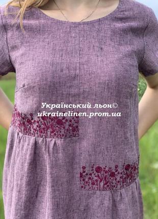 Сукня вега рожево-чорний меланж льняна, галерея льону, 44-58рр.8 фото