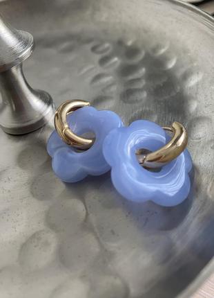 Серьги кольца золото с подвеской цветок акриловая