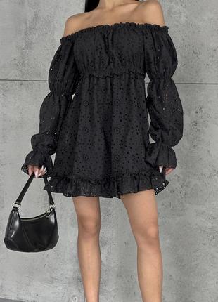 Платье прошва черная короткая летняя с воланами3 фото