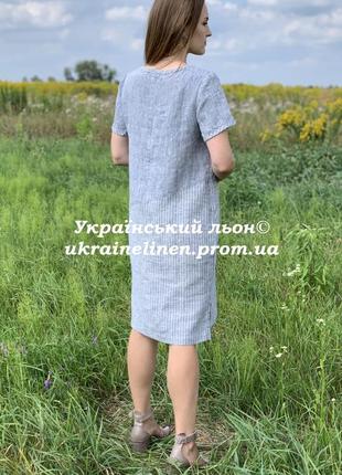 Платье жаркое сине-белый меланж льняное, галерея льна, 44-54рр.4 фото