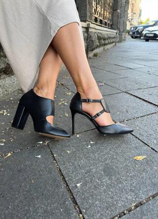 Черные кожаные босоножки туфли с острым носком на каблуке или шпильке цвет на выбор3 фото