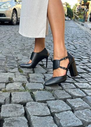 Черные кожаные босоножки туфли с острым носком на каблуке или шпильке цвет на выбор