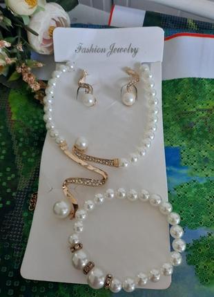 Комплект під перли перлини fashion jewelry кольє, браслет, сережки2 фото