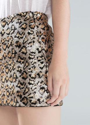 Леопардовая юбка мини в пайетки zara7 фото
