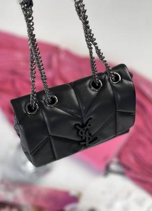 Женская сумка yves saint laurent puff mini total black ив сен лоран  кросс боди клатч9 фото