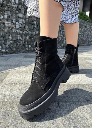 Стильные черные ботинки женские, деми, весенние-осенни, осень-весна, замшевые/замша-женская обувь8 фото