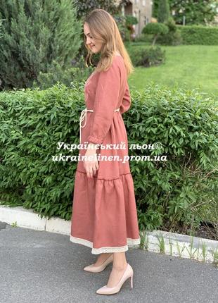 Сукня дороті теракотова з вишивкою, льняна, галерея льону, 42-54рр.5 фото