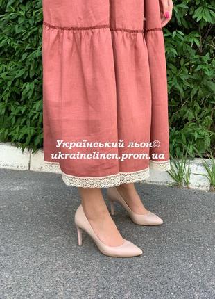 Сукня дороті теракотова з вишивкою, льняна, галерея льону, 42-54рр.8 фото