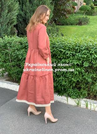 Сукня дороті теракотова з вишивкою, льняна, галерея льону, 42-54рр.9 фото