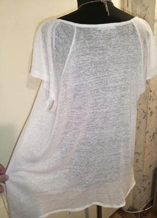 Льняная-100% лён,белоснежная,трикотажная блузка-трапеция с кулиской,etam,греция8 фото