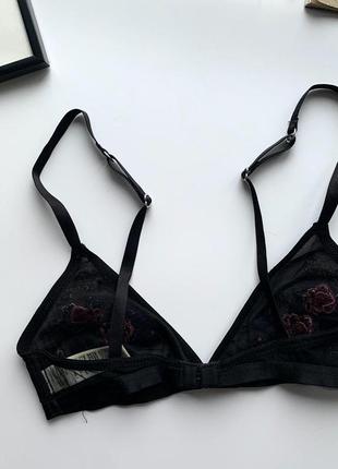 👙восхитительный чёрный бралет с цветами/бра с нашивками/лиф сеточка с вышивкой👙2 фото