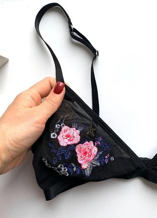 👙восхитительный чёрный бралет с цветами/бра с нашивками/лиф сеточка с вышивкой👙3 фото