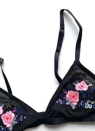 👙восхитительный чёрный бралет с цветами/бра с нашивками/лиф сеточка с вышивкой👙4 фото