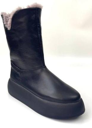 Жіноче взуття великих розміром на хутрі уггі черевики шкіряні чорні зимове тепле cosmo shoes freedom bs1 фото