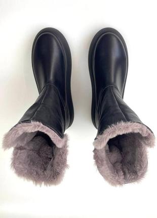 Жіноче взуття великих розміром на хутрі уггі черевики шкіряні чорні зимове тепле cosmo shoes freedom bs8 фото