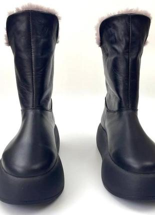 Жіноче взуття великих розміром на хутрі уггі черевики шкіряні чорні зимове тепле cosmo shoes freedom bs5 фото