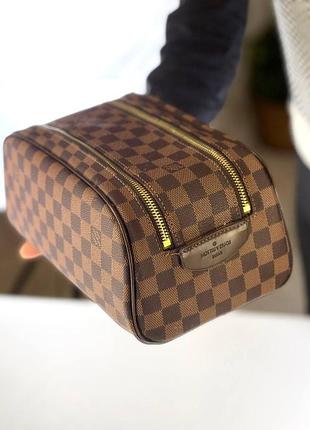 Кейс косметичка коричневая брендовая канва кожа