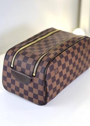 Кейс косметичка коричневая брендовая канва кожа