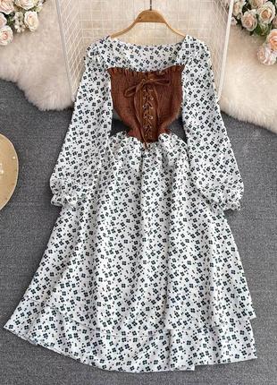 Красива жіноча сукня, прикрашена еластичним корсетом на талії, з квітковим принтом🌺1 фото
