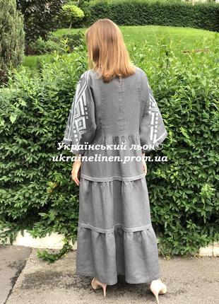 Платье бояное-1 серое с вышивкой льняное, галерея льна, 44-54рр.9 фото