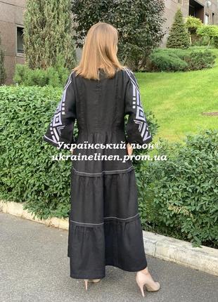 Платье бояное-1 черная с вышивкой льняное, галерея льна, 44-54рр.6 фото