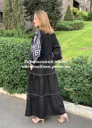 Платье бояное-1 черная с вышивкой льняное, галерея льна, 44-54рр.7 фото