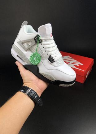 Кросівки чоловічі білі jordan 4 'white cement' / шкіряні кросівки для занять спортом і для міста1 фото