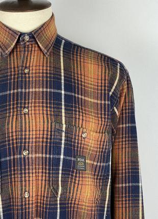 Плотная мужская фланелевая рубашка в клетку peak performance outdoor plaid flannel shirt5 фото