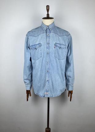 Винтажная мужская плотная джинсовая рубашка vintage levis light blue denim shirt1 фото