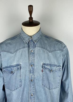 Винтажная мужская плотная джинсовая рубашка vintage levis light blue denim shirt2 фото