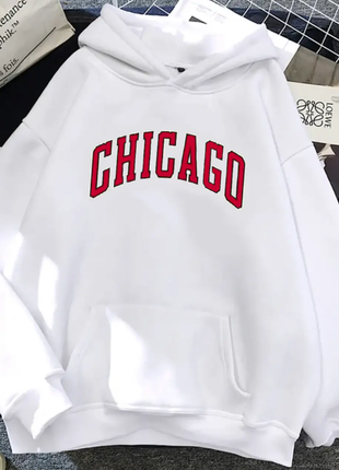 Тепле жіноче худі з написом chicago 4 кольори 169ко