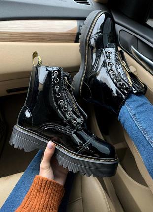Жіночі зимові шкіряні черевики/ чоботи dr. martens jadon patent fur на платформі 😍з хутром