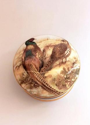Винтажная фарфоровая шкатулка для драгоценностей "фазаны" англия