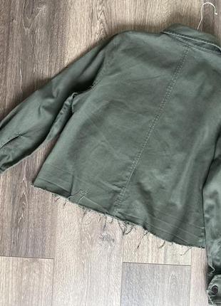 Кроп жакет укороченный пиджак цвета хаки с необработанным краем оверсайз3 фото