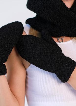 Набор капор шапка и рукавички женский, теплый зимний сет teddy, комплект капюшон варежки, подкладка флис7 фото