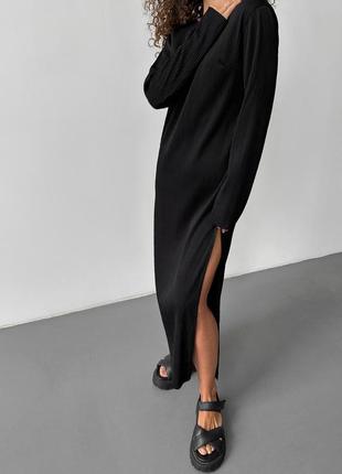 Сукня максі з розрізом чорна5 фото