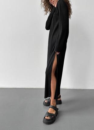 Сукня максі з розрізом чорна8 фото