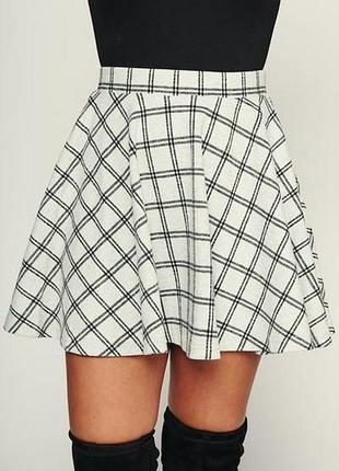 Белая юбка в клетку, свободная юбка, школьная юбка