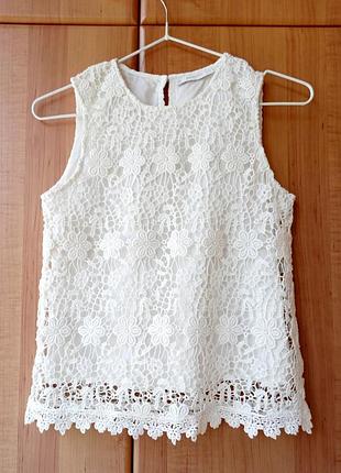 Жіноча дитяча котонова біла мереживна ажурна кофта mango kids, майка, топ.