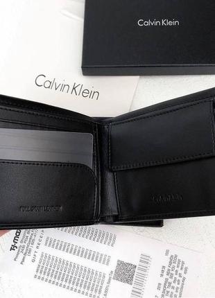 Кошелек мужской кожаный черный calvin klein jeans портмоне из натуральной кожи и брелок в подарочной упаковке