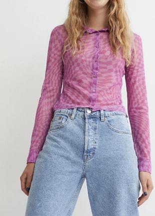 Женская укороченная рубашка в сеточку h&m