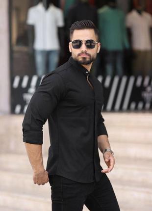 Мужская бордовая рубашка без воротника черная классическая рубашка без воротника