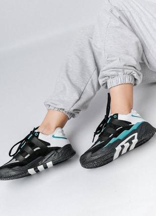 Жіночі кросівки adidas niteball black white green женские адидас найтбол черные с зеленым