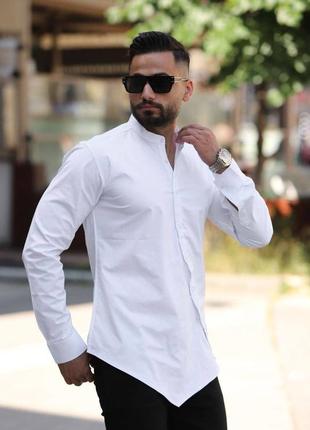 Мужская белая рубашка без воротника біла сорочка без коміру2 фото