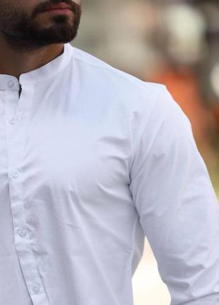 Мужская белая рубашка без воротника біла сорочка без коміру3 фото
