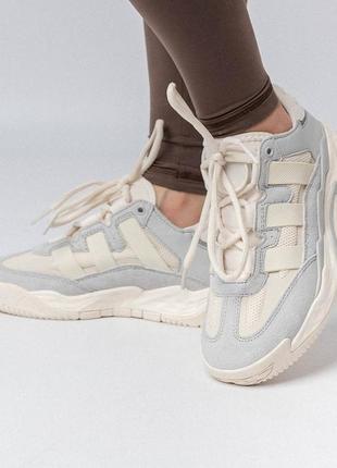 Женские кроссовки adidas niteball beige grey жеncкие ададас найтбол бежевый с серым