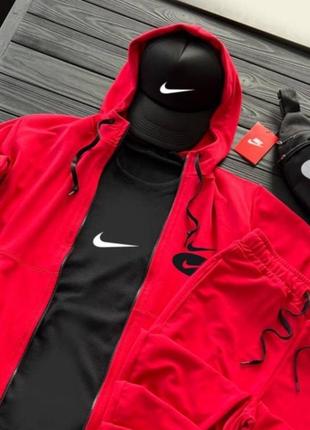 Комплект костюм  nike + бананка та кепка колір червоний, чорний2 фото