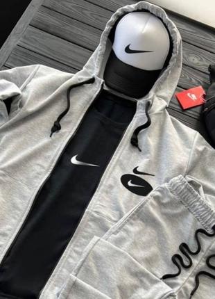 Комплект костюм  nike + бананка та кепка колір сірий, чорний, білий2 фото