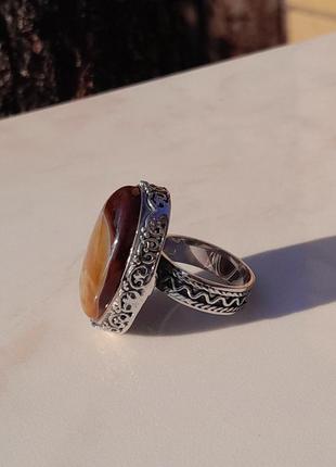 Каблочное кольцо с натуральным агатом5 фото